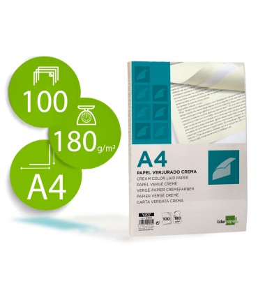 Papel verjurado liderpapel a4 180g m2 crema paquete de 100 hojas