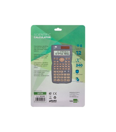 Calculadora liderpapel cientifica xf34 12 digitos 240 funciones con tapa solar y pilas color gris 156x85x20