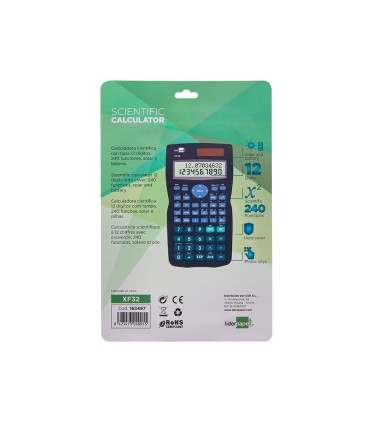 Calculadora liderpapel cientifica xf32 12 digitos 240 funciones con tapa solar y pilas color azul 156x85x20