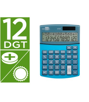 Calculadora liderpapel sobreme sa xf28 12 digitos dos lineas coste venta margen y tasas solar y pilas azul 155x115x25 mm