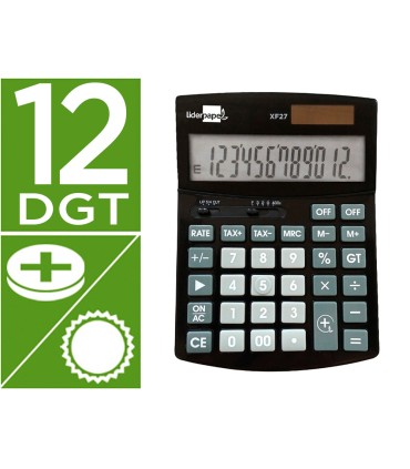 Calculadora liderpapel sobremesa xf27 12 digitos tasas solar y pilas color negro 155x115x25 mm