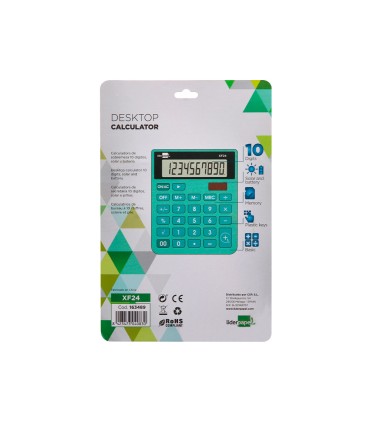 Calculadora liderpapel sobremesa xf24 10 digitos solar y pilas color verde 127x105x24 mm