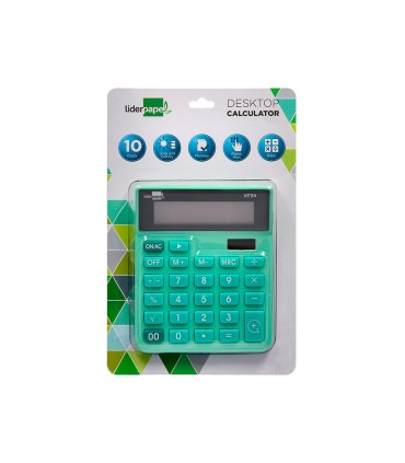 Calculadora liderpapel sobremesa xf24 10 digitos solar y pilas color verde 127x105x24 mm