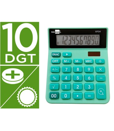 Calculadora liderpapel sobremesa xf24 10 digitos solar y pilas color verde 127x105x24 mm