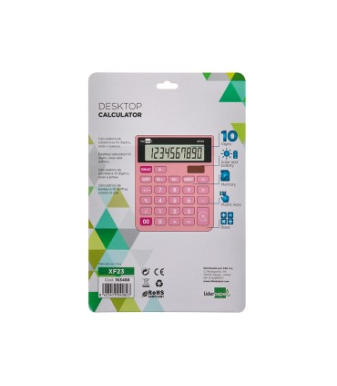 Calculadora liderpapel sobremesa xf23 10 digitos solar y pilas color rosa 127x105x24 mm