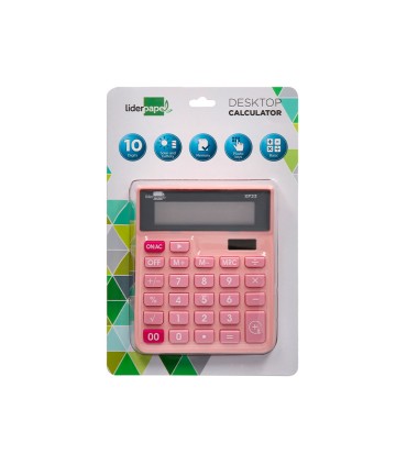 Calculadora liderpapel sobremesa xf23 10 digitos solar y pilas color rosa 127x105x24 mm