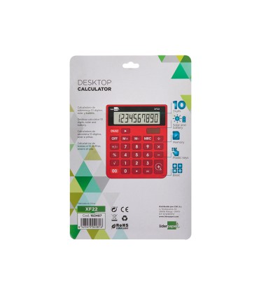 Calculadora liderpapel sobremesa xf22 10 digitos solar y pilas color rojo 127x105x24 mm