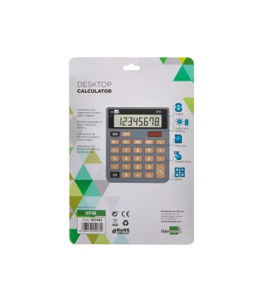 Calculadora liderpapel sobremesa xf18 8 digitos solar y pilas color gris 127x105x24 mm