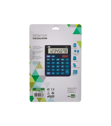 Calculadora liderpapel sobremesa xf17 8 digitos solar y pilas color azul 127x105x24 mm