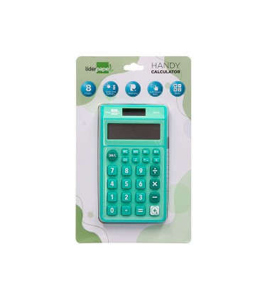 Calculadora liderpapel bolsillo xf13 8 digitos solar y pilas color verde 115x65x8 mm