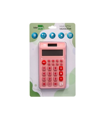 Calculadora liderpapel bolsillo xf12 8 digitos solar y pilas color rosa 115x65x8 mm