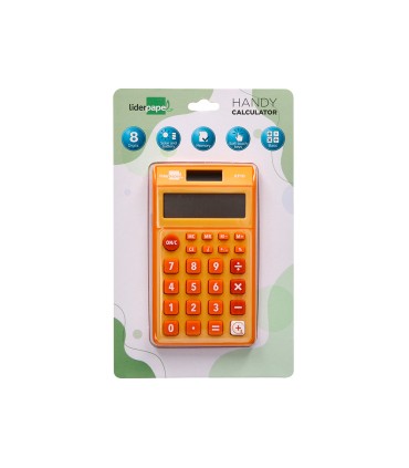 Calculadora liderpapel bolsillo xf10 8 digitos solar y pilas color naranja 115x65x8 mm