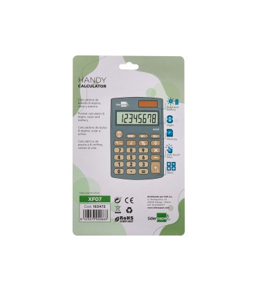 Calculadora liderpapel bolsillo xf07 8 digitos solar y pilas color gris 98x62x8 mm