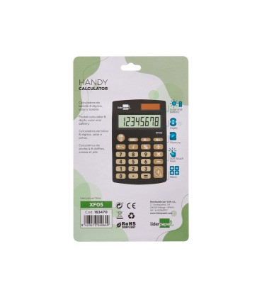 Calculadora liderpapel bolsillo xf05 8 digitos solar y pilas color negro 98x62x8 mm