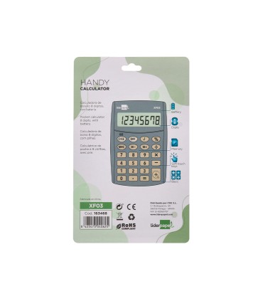 Calculadora liderpapel bolsillo xf03 8 digitos pilas color gris 99x64x9 mm