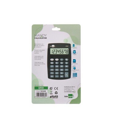 Calculadora liderpapel bolsillo xf01 8 digitos pilas color negro 99x64x9 mm