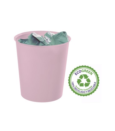 Papelera plastico archivo 2000 ecogreen 100 reciclada 18 litros color rosa pastel