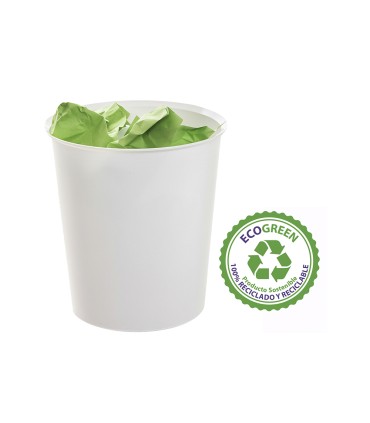 Papelera plastico archivo 2000 ecogreen 100 reciclada 18 litros color blanco pastel