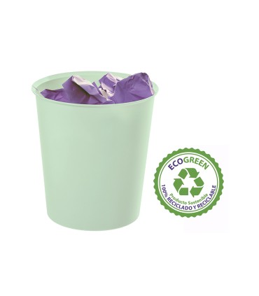 Papelera plastico archivo 2000 ecogreen 100 reciclada 18 litros color verde pastel