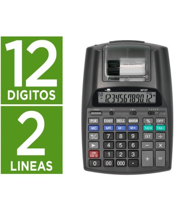 Calculadora liderpapel impresora pantalla papel 57 mm 12 digitos impresion bicolor negra 225x158x56 mm