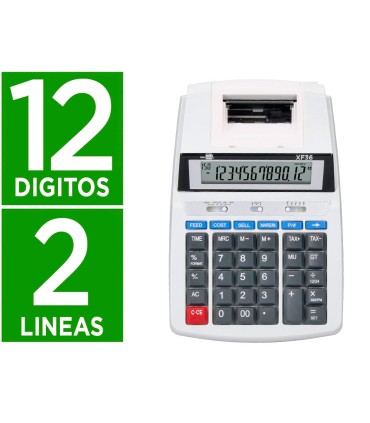 Calculadora liderpapel impresora pantalla papel 57 mm 12 digitos impresion bicolor blanca 235x155x62 mm