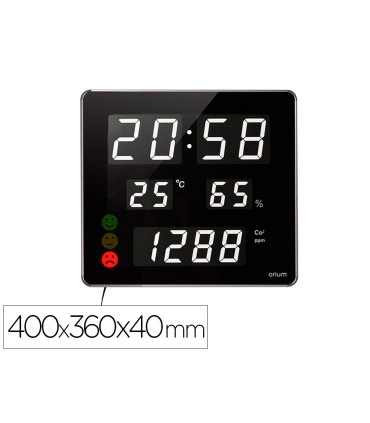 Reloj orium cep con medidor de co2 pantalla led alarma personalizable y sensor de infrarrojos 400x360x40 mm