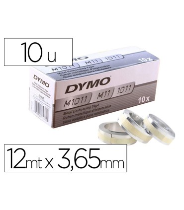 Cinta dymo aluminio con adhesivo 12mm x 365mt para rotuladora industrial m1011 caja de 100 unidades