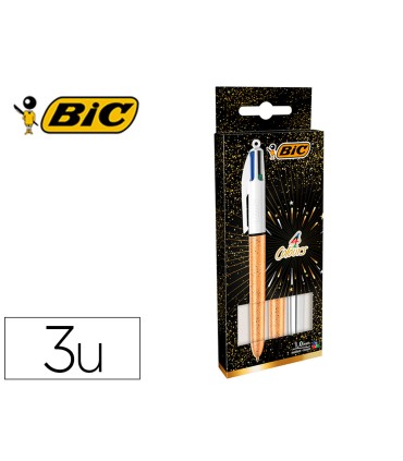 Boligrafo bic cuatro colores set regalo 50 aniversario 2 unidades shine color oro mate 1 unidad shine color plata