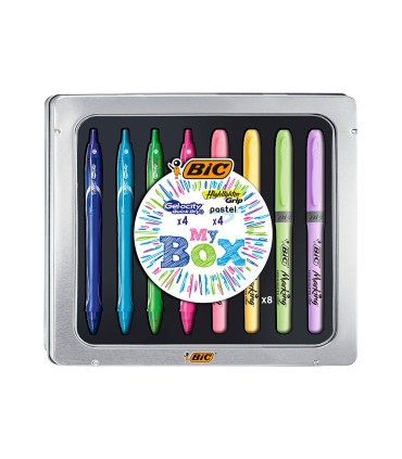 Set bic caja metalica 4 gelocity quick dry colores surtidos 4 fluorescentes grip colores pastel surtidos