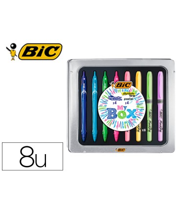 Set bic caja metalica 4 gelocity quick dry colores surtidos 4 fluorescentes grip colores pastel surtidos