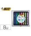 Set bic caja metalica 4 gelocity quick dry colores surtidos + 4 fluorescentes grip colores pastel surtidos