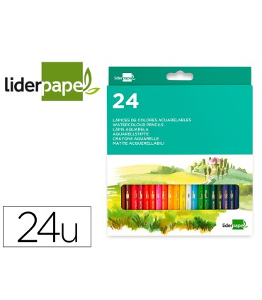 Lapices de colores acuarelables liderpapel caja de 24 unidades colores surtidos