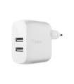 Cargador domestico belkin wcb002vfwh doble usb-a boost charge 12wx2 color blanco