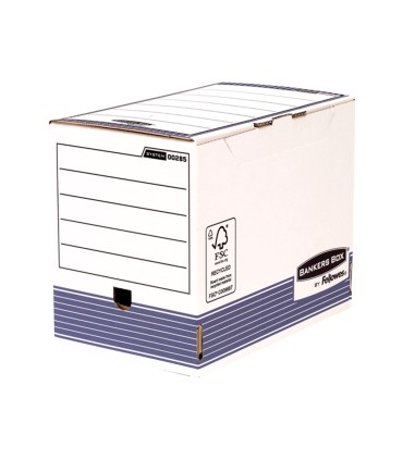 Caja archivo definitivo fellowes a4 carton reciclado 100 lomo 200 mm montaje automatico color azul