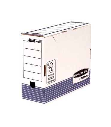 Caja archivo definitivo fellowes a4 carton reciclado 100 lomo 100 mm montaje automatico color azul