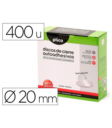 Disco de cierre plico velcro autoadhesivo 20 mm diametro color blanco caja de 400 unidades