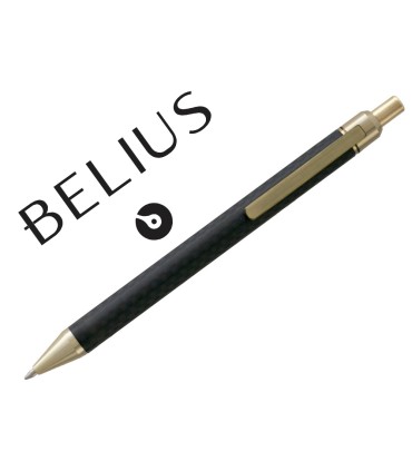 Boligrafo belius potsdam negro y dorado cuerpo fibra carbon tinta gel azul en estuche