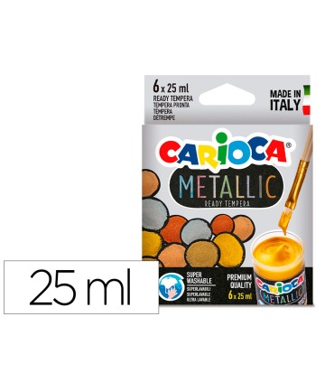 Tempera escolar carioca metallic bote 25 ml caja de 6 colores surtidos