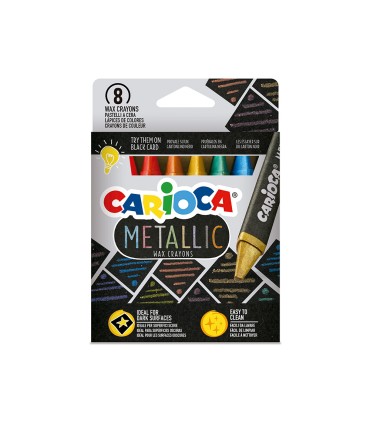 Lapices cera carioca metallic triangular caja de 8 unidades colores surtidos