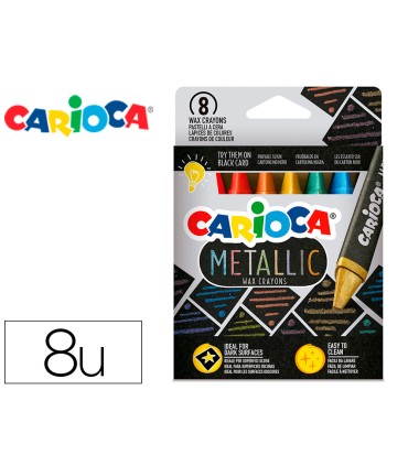 Lapices cera carioca metallic triangular caja de 8 unidades colores surtidos