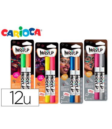 Barra de maquillaje carioca mask up neon metallic expositor 12 blister de 2 barras colores surtidos