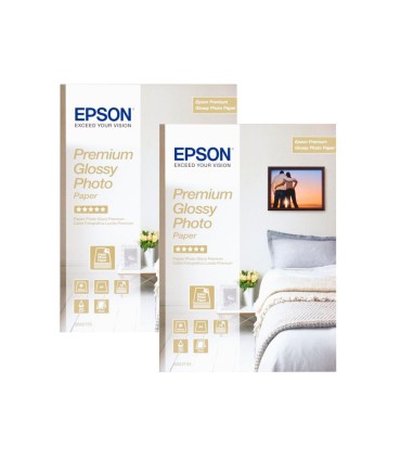 Papel fotografico epson premiun glossy photo satinado din a4 promo 2 x 15 hojas 225 gr