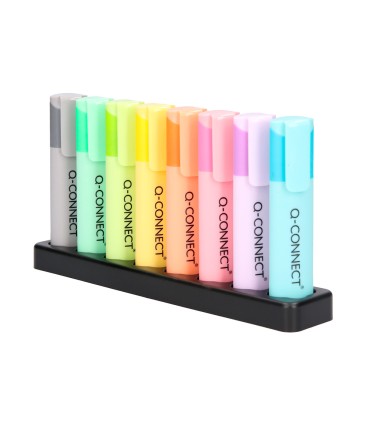 Rotulador q connect fluorescente pastel punta biselada estuche de sobremesa 8 colores surtidos