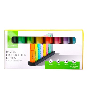 Rotulador q connect fluorescente pastel punta biselada estuche de sobremesa 8 colores surtidos