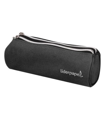 Bolso escolar liderpapel portatodo cilindrico con 2 cremalleras negro 205x75x75 mm