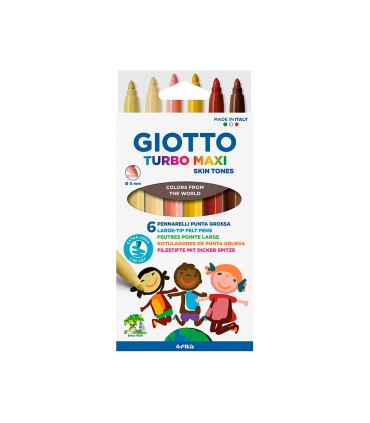 Rotulador giotto turbo maxi skin tones lavable punta bloqueada caja de 6 colores surtidos