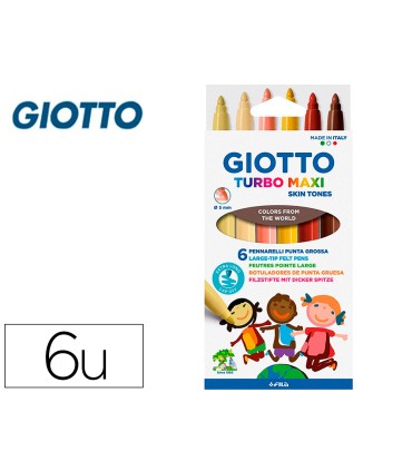 Rotulador giotto turbo maxi skin tones lavable punta bloqueada caja de 6 colores surtidos