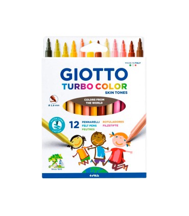 Rotulador giotto turbo color skin tones lavable punta bloqueada caja de 12 colores surtidos