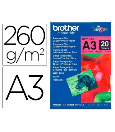 Papel fotografico brother premium plus brillo din a3 260g m2 ink jet pack de 20 hojas