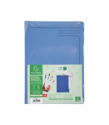 Carpeta dossier unero exacompta clean safe cartulina 400 gr din a4 azul paquete de 5 unidades